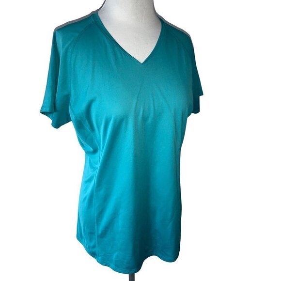 MOUNTAIN HARDWEAR LADIES SS SOLID TURQUOISE VNECK TOP TUNIC TEE TSHIRT EUC L - Picture 8 of 11